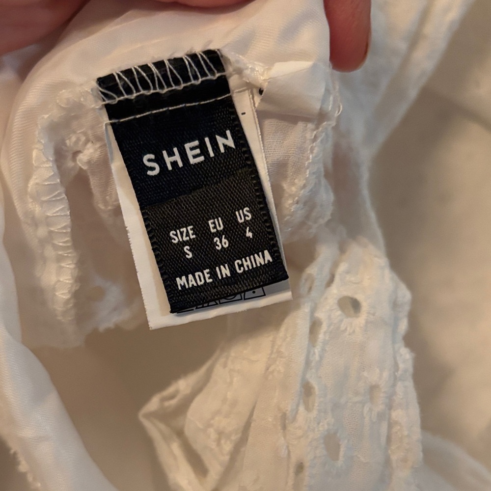 SHEIN White Eyelet Ruffle Crop Top Women’s Small Used - Picture 3 of 4